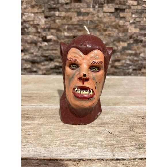 Vintage Horror Candle Lot of 2 Wolfman and Skull 1996 Halloween Scary